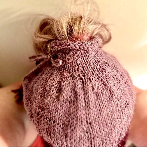 Hand Knitted Baby Alpaca Blend Messy Bun Hat & Scarf Set - Picture 5 of 6
